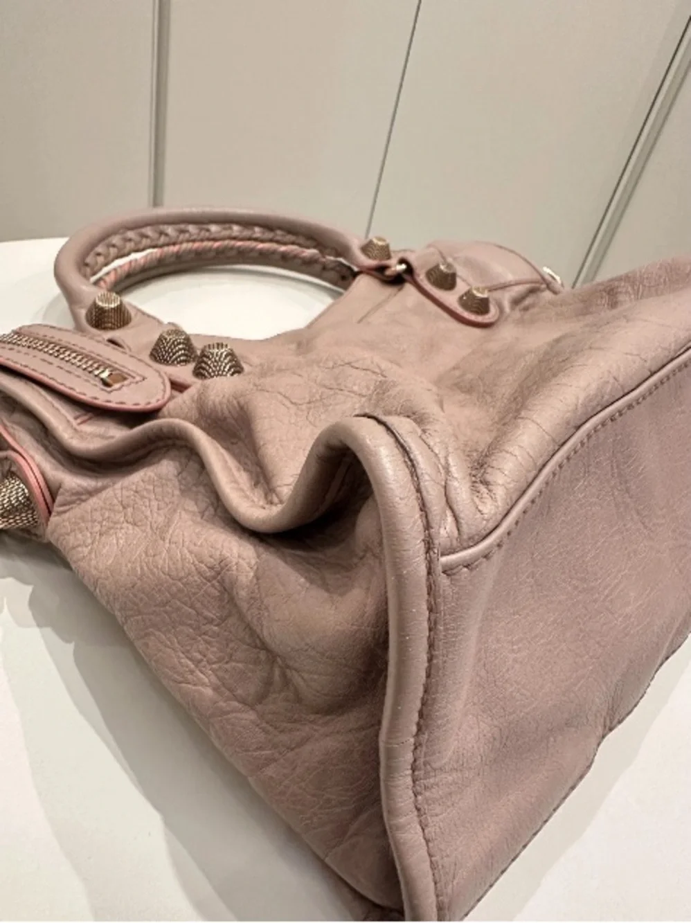 Balenciaga RARE NEW vintage City shoulder bag giant studs dusty rose/pink/mauve